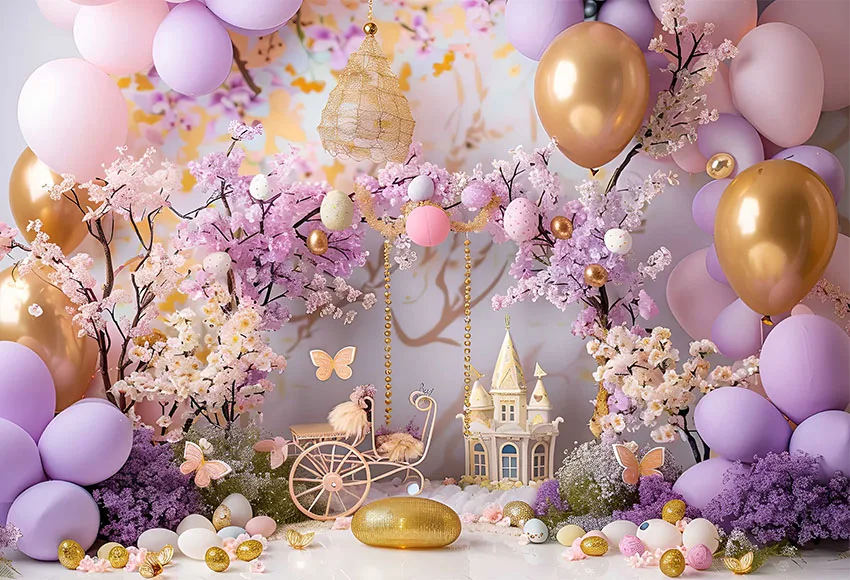 Mehofond Photography Backdrop Purple Castle Princess Birthday Party Flower Ballon Butterfly Background Cake Smash Decor Photos