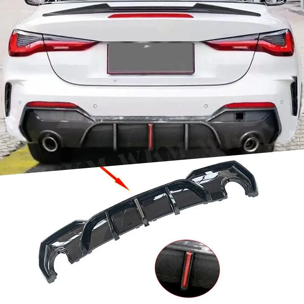 

For BMW 4 Series G22 G23 Coupe 2021 + Carbon Look Gloss Black Rear Bumpers Lip Diffuser With LED Light Car Accessories