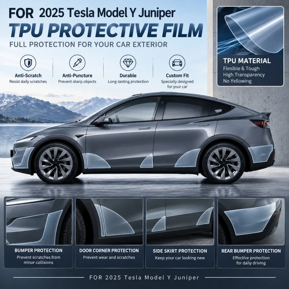 Für 2025 Tesla Model Y Juniper Frontstoßstangen-Schutzfolie, Kratzfeste Türfolie, TPU-Heckstoßstangen-Transparentfolie – Detail 1