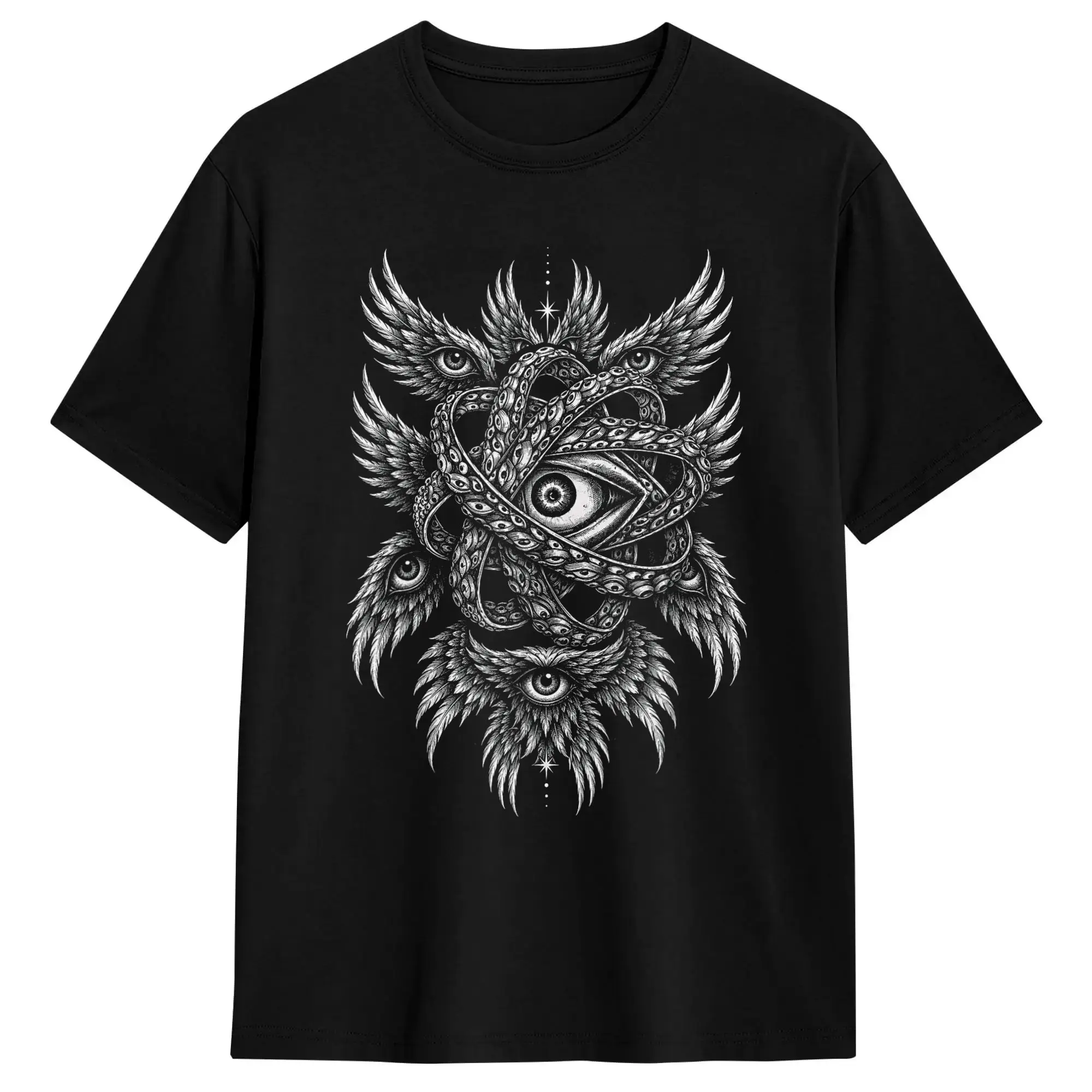 Harajuku T Shirt Summer Be Not Afraid Biblically Accurate Angel Seraphim All Eye Hippie T-Shirts  Pure Cotton Tshirt for Man