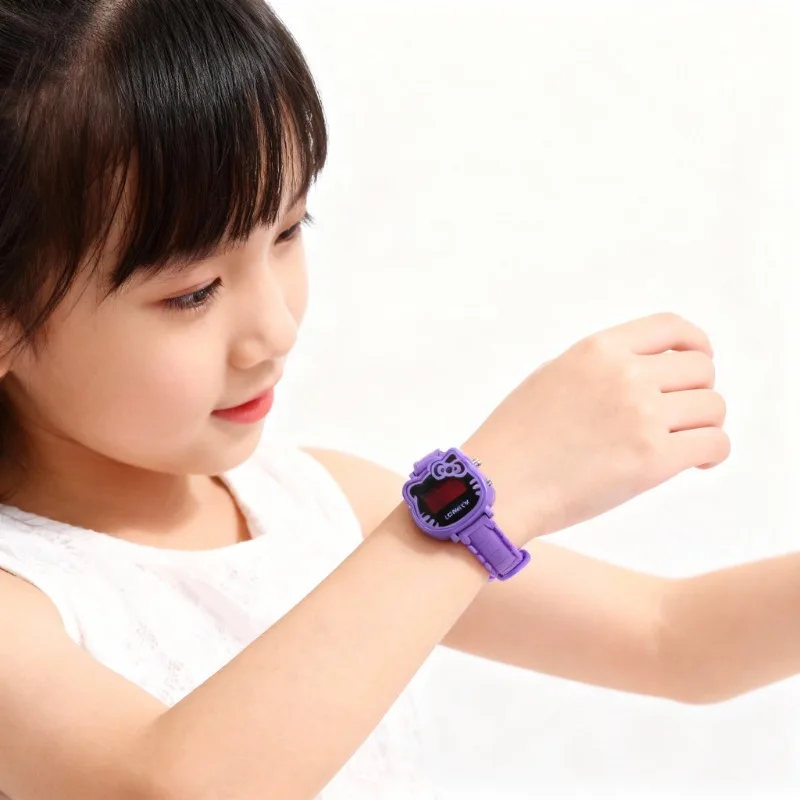 

Милые детские часы KT Cat, повседневные цифровые часы со светодиодной подсветкой и силиконовым ремешком для девочек, студенческие детские электронные часы reloj niña