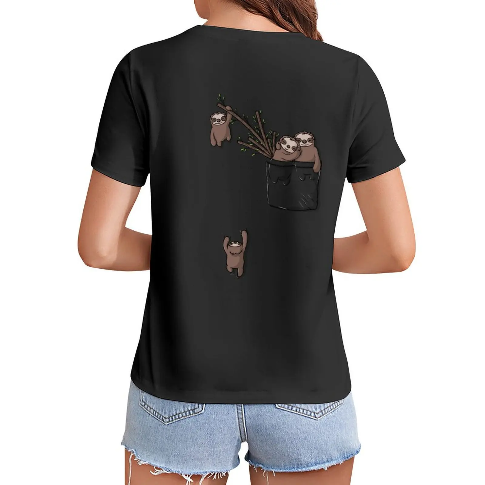 

Pocket Sloth Family T-Shirt blacks cute tops shirts graphic tees animal print korean Women's clothes