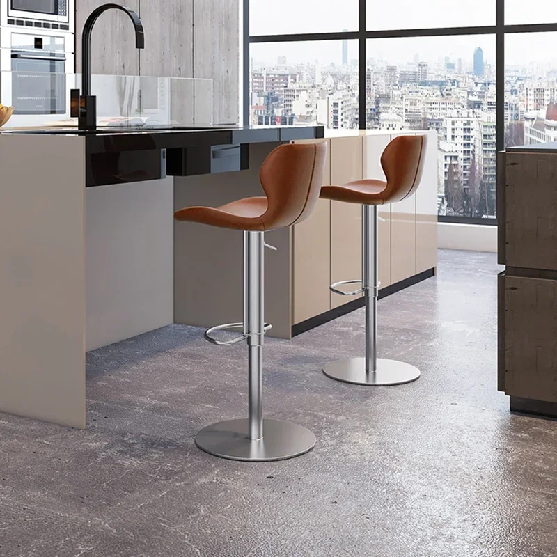 

Italian minimalist bar chair light luxury lifting high foot bar stool chair back stainless steel household rotary island chair