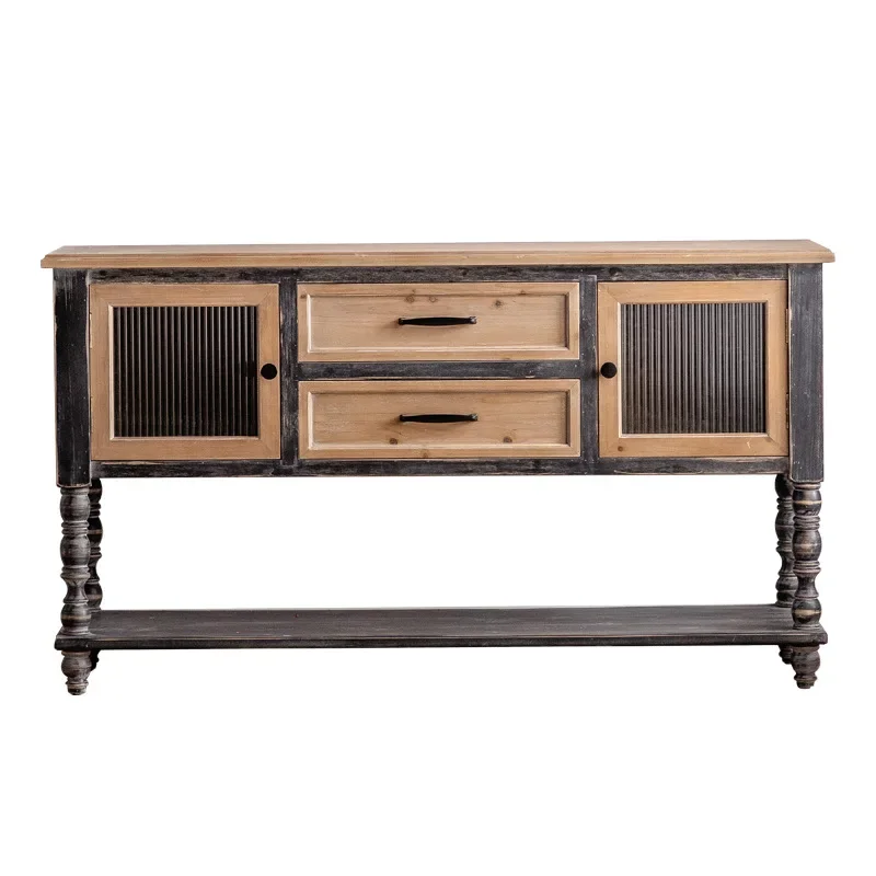 

Sili Style Solid Wood Hallway Console Vintage Distressed Home Partition Creative Entrance Cabinet Storage Cabinet