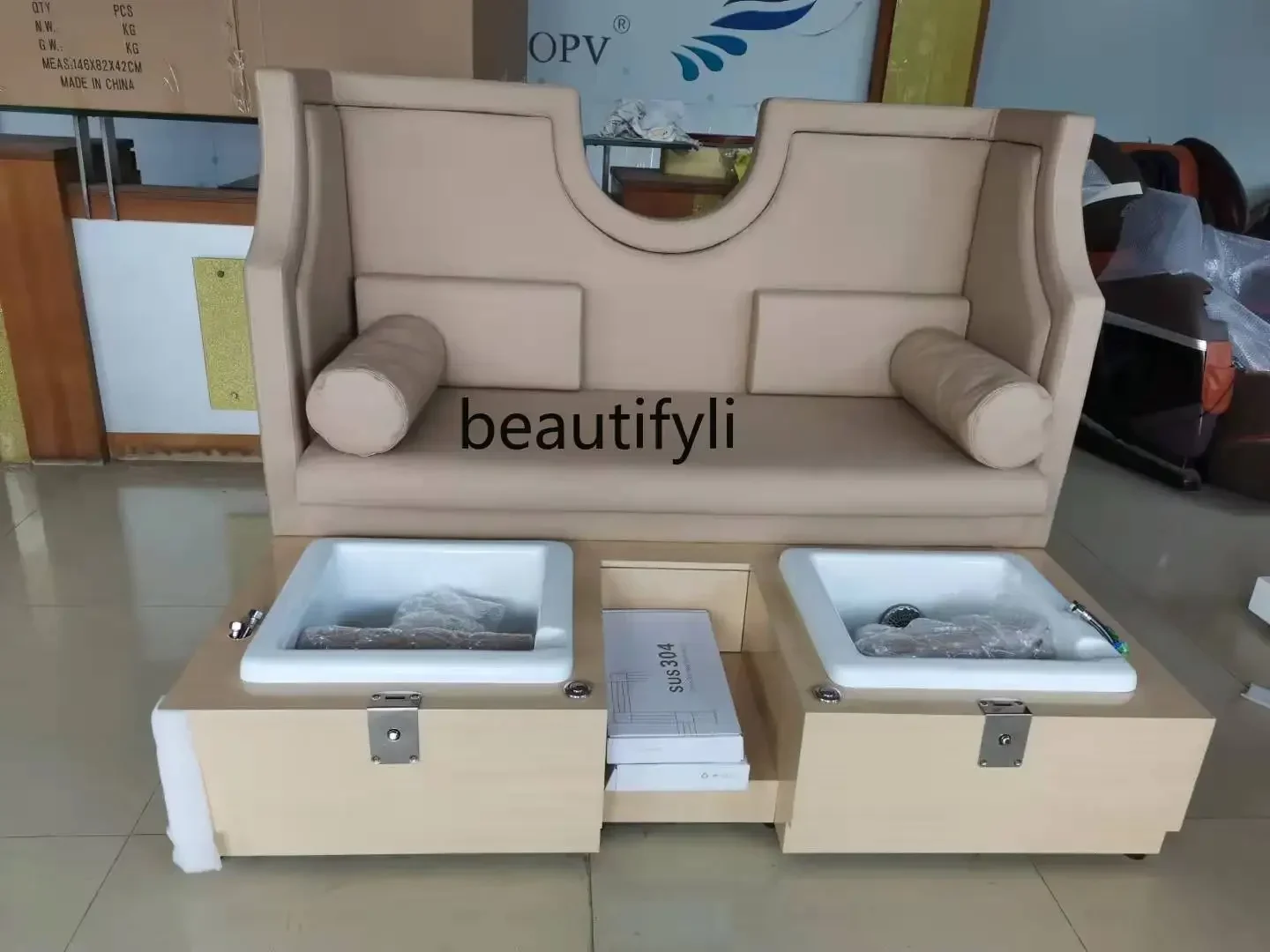 

ls 04Double-Seat Solid Wood Foot Bath Nail Massage Chair Spa Sofa with Surfing Automatic up and down Water