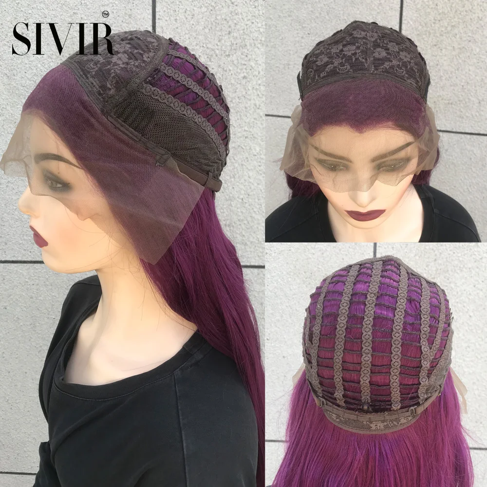 Sivir Synthetic Purple Lace Brazilian Wig Long Straight Wigs For Women Middle Part Hair Party/Daily/Cosplay Heat Resistant Fiber