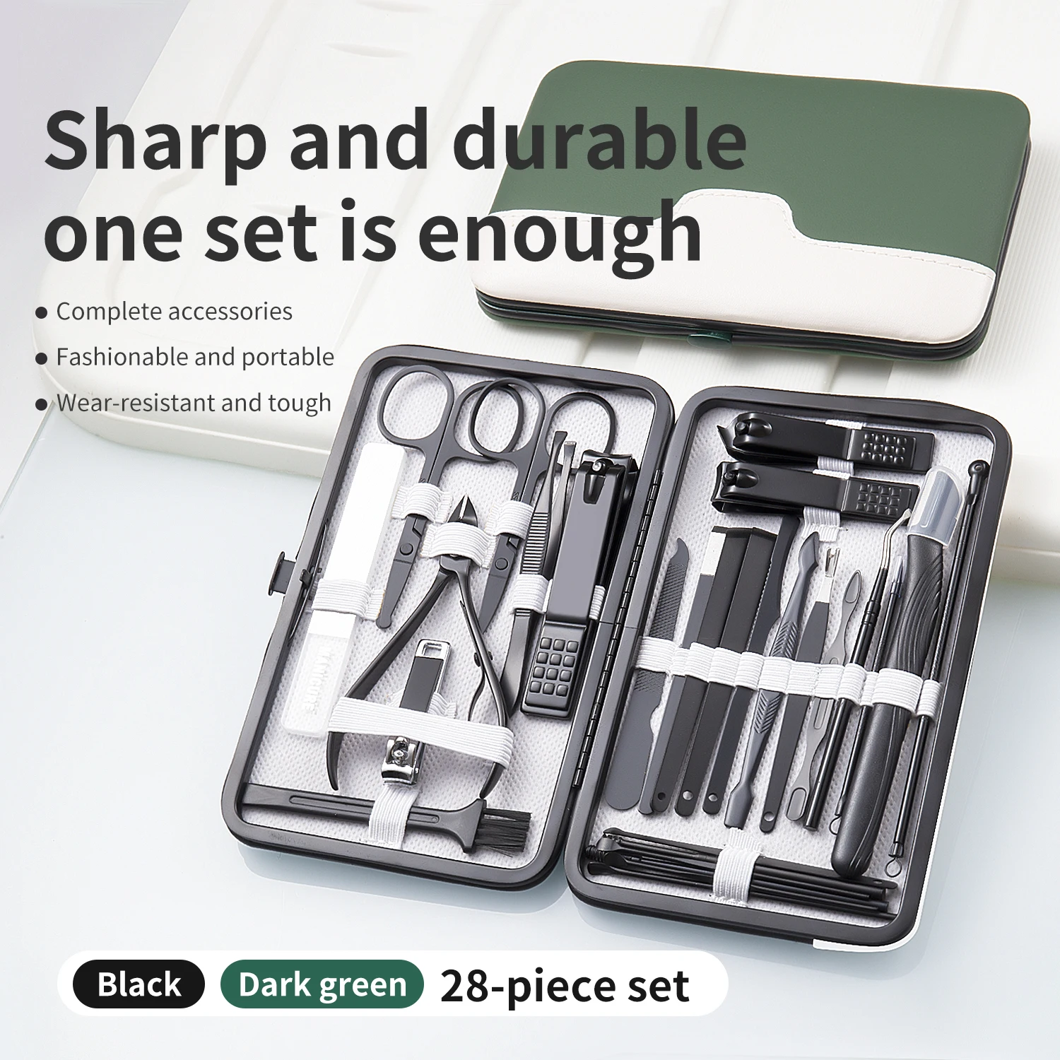 

28PCS Stainless Steel Nail Clipper Set Nail Grooming Tool Kit with Portable Leather Case Nail Cuticle Scissors for Home Travel