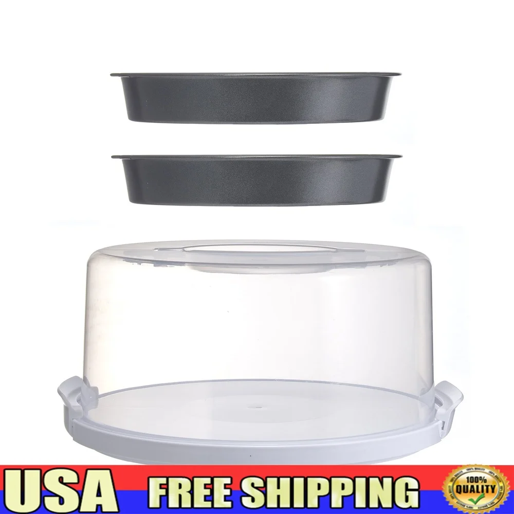 حامل كعكة شفاف مقاس 12 بوصة مع عبوة من 2 مقاس 9 بوصة من الصلب الكربوني المستدير غير اللاصق للنقل المثالي يخدم عرض الخبز #1