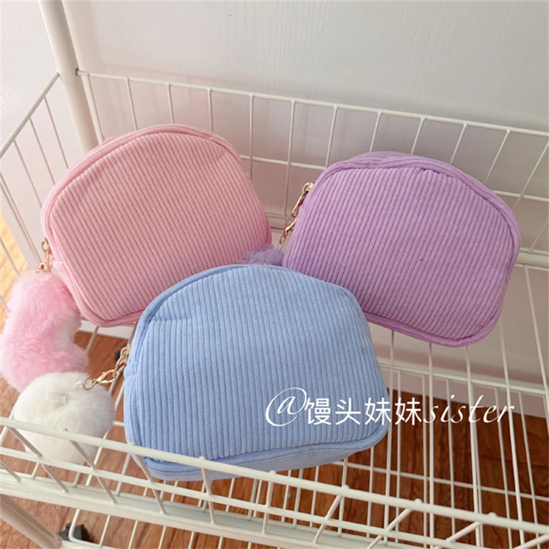 New Sanrio Bushy Tail Cosmetic Bag Kuromi Japanese Style Coin Purse My Melody Cinnamoroll Pochacco Plush Bag Girl Student