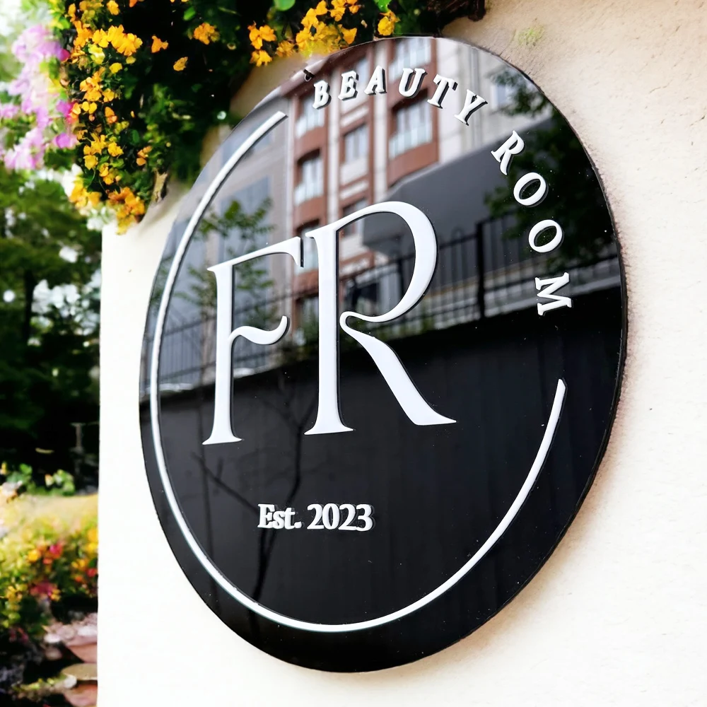 Personalized Circle Acrylic Business Logo Sign Custom Hair Salon Cafe Bar Welcome Round Front Door Name Decor