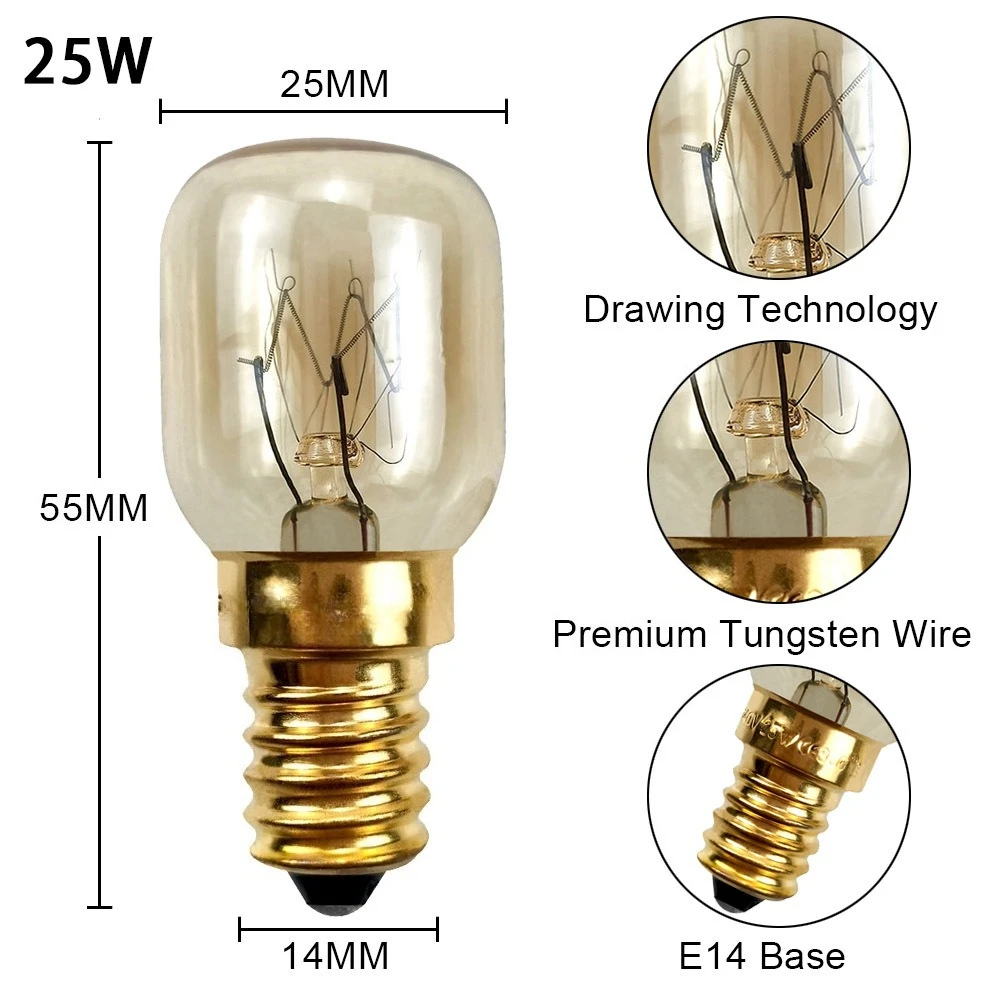 Heat Proof E14 Small Incandescent Bulb 15W 25W Fit Oven Microwave Stove Himalayan Salt Lamp