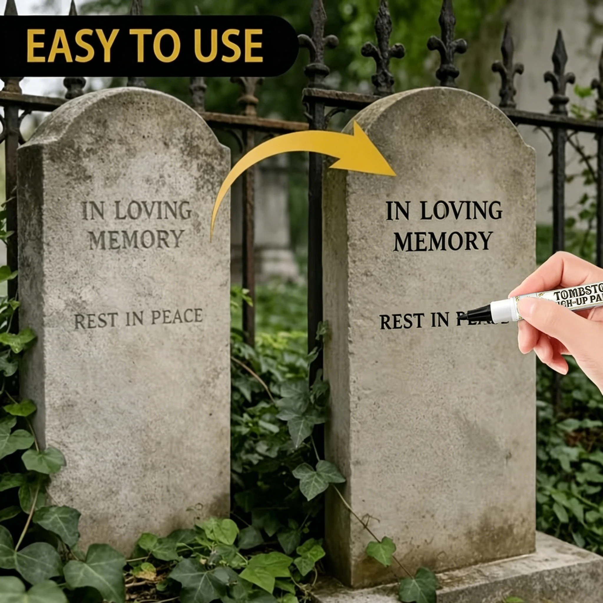 Ultra Fade-Proof Tombstone Marker Pen, Professional Repair Tool for Faded Epitaph & Granite Stone Lettering