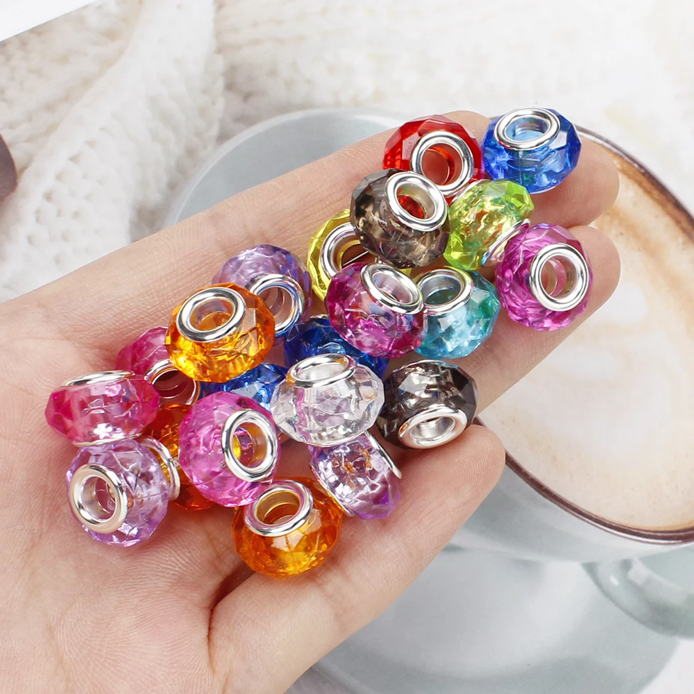 20 Stück 15mm große, facettierte Acrylperlen, bunte lose Abstandsperlen mit Metallkern für DIY-Armbänder, Schmuckherstellung und Bastelarbeiten – Detail 2