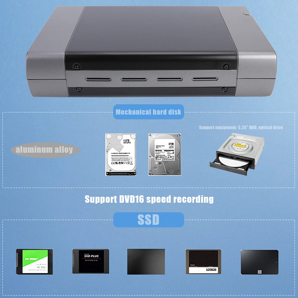 5.25 بوصة الخارجية علبة محرك الأقراص الضوئية الضميمة صندوق محول علبة القرص الصلب دعم DVD HDD صندوق 6 سرعة تسجيل القرص الصلب