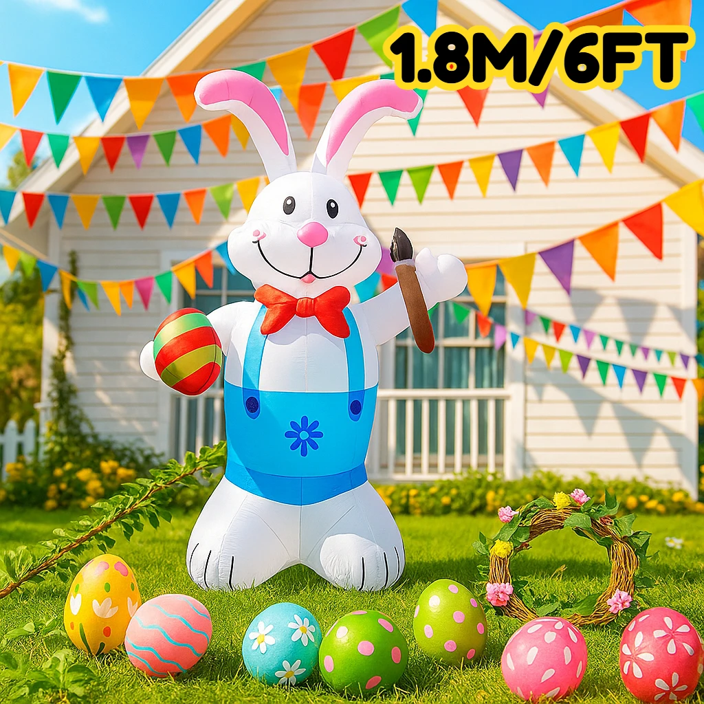 

6 футов пасхальный праздничный надувной принтер кролик декор встроенные светодиодные фонари воздушный двор пасхальный декор орнамент пасхальный надувной