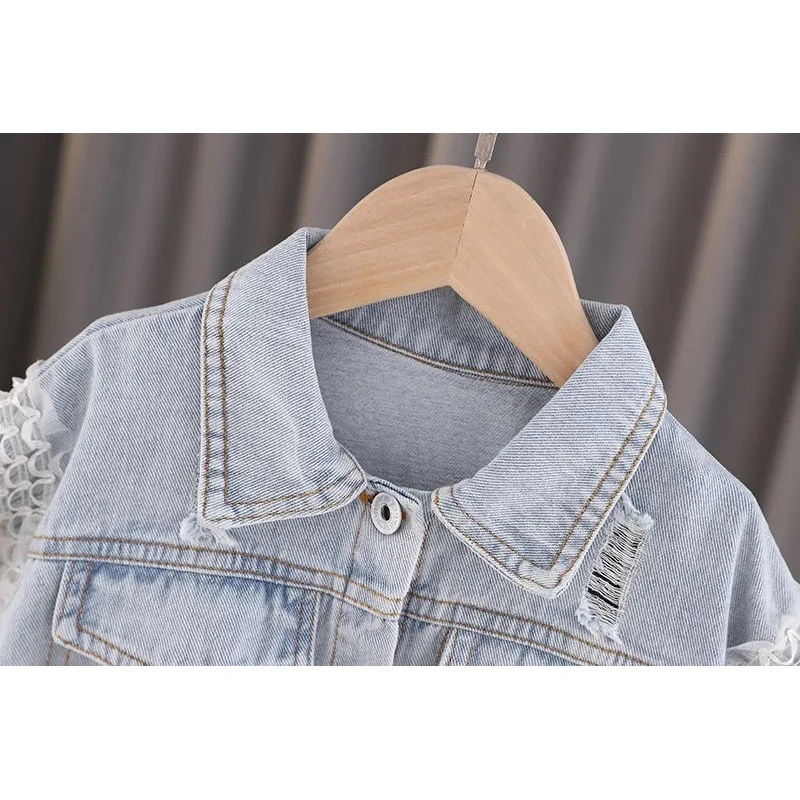 2024 New Fashion Letter Flower Denim Jackets For Girls Coat Spring Autumn Baby Kids Outerwear Children Clothing 6 Months-5 Years