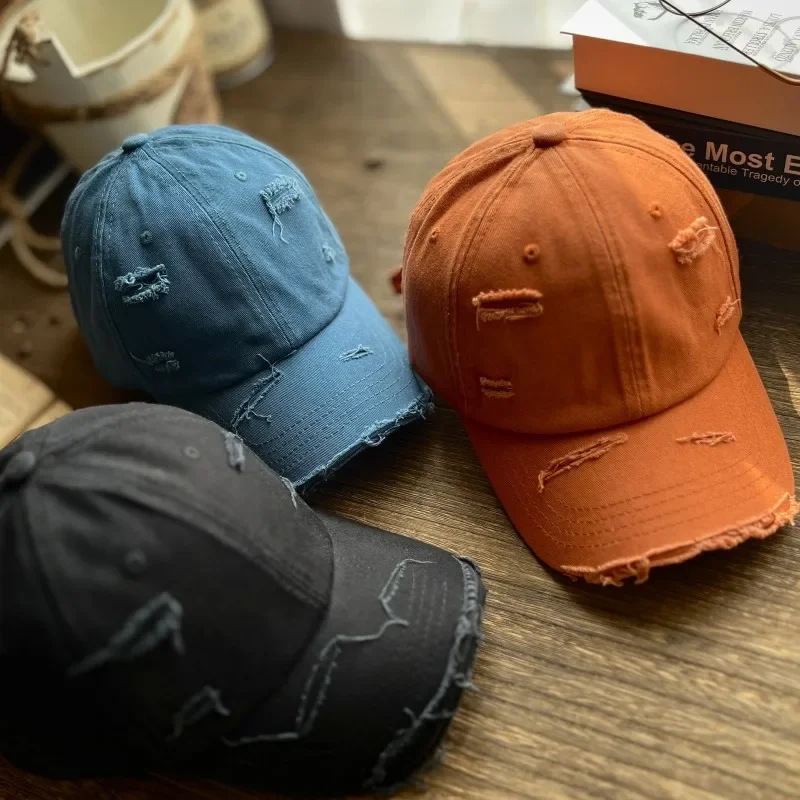 Retro Tattered Jeans Baseball Hat Male Sun Hat Soft Top Denim Sun-Poof Peaked Cap Female Fashion Brand