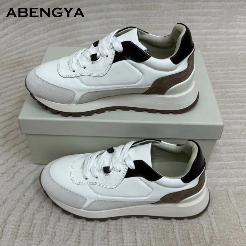 

Autumn Leather Suede Flat Loafers Shoes Women Thick Sole Lace Up Sneakers Lady Designer Casual Driving Lovers Shoes Women