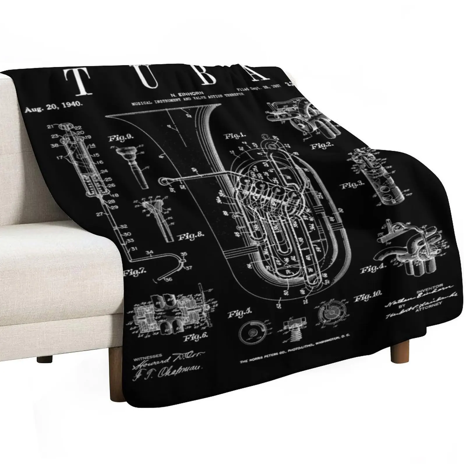 Tuba Vintage Patent Tubaist Tubist Drawing Print Throw Blanket Luxurious Soft Blanket Holiday Gift for Family