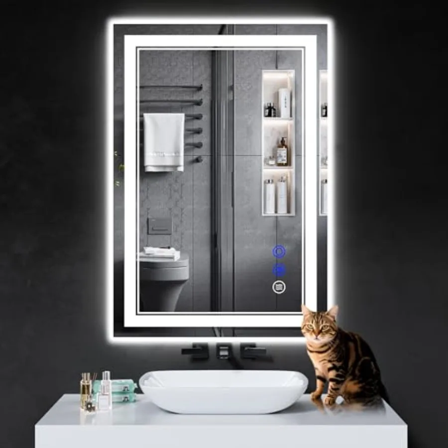 

38"x26" LED Bathroom Mirror with Anti-Fog, Stepless Dimmable Lights, 3 Color Modes, Shatter-Proof Tempered Glass, Waterproof De