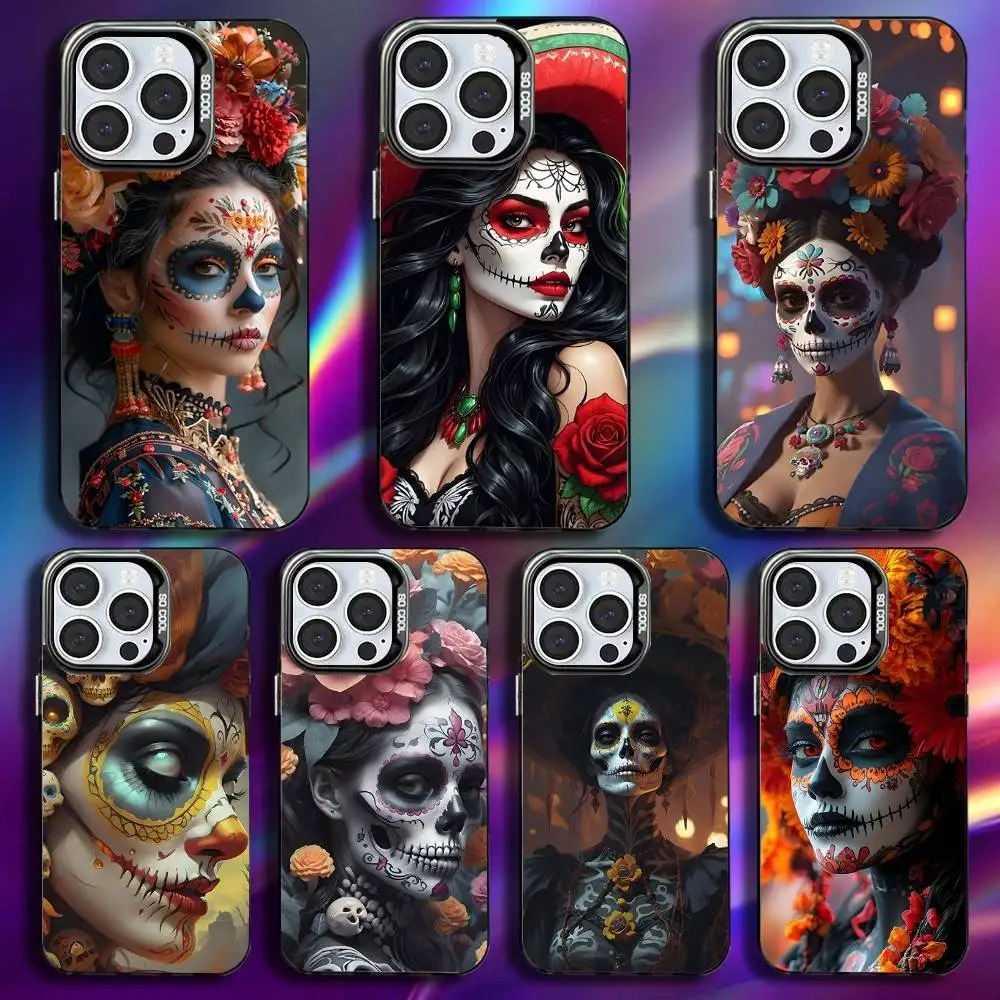 

Day of the Dead Mexican Catrina Skull Phone Case For iPhone 16,15,14,13,12,11Pro,Max,Plus,Mini,Anti Fall Black Matte Hard Bumper