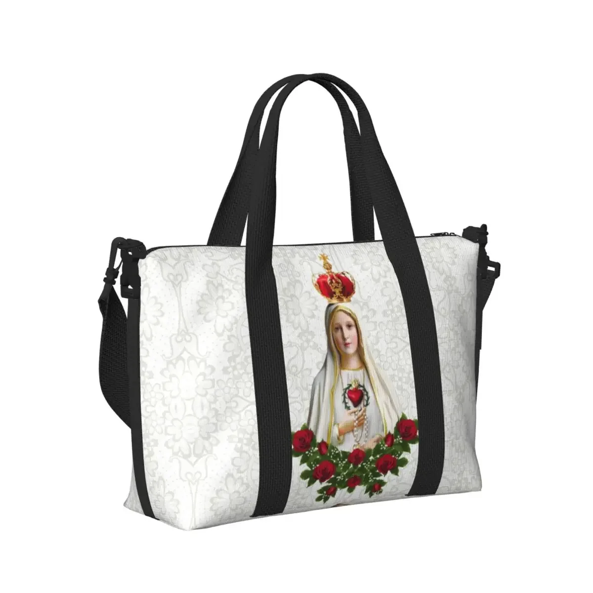 مخصص سيدة فاطمة مريم العذراء حقيبة حمل على الشاطئ حقيبة المرأة اضافية الصالة الرياضية تحمل على البرتغال الوردية الكاثوليكية حقائب تسوق السفر