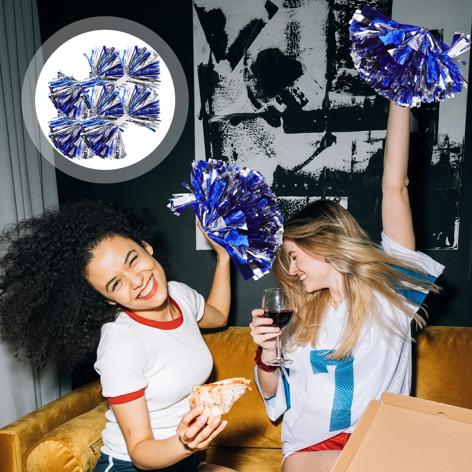 

Набор из 4 многоразовых помпонов для черлидинга с гладкой ручкой, яркими бахромами, долговечные, для школьных игр и фестивалей