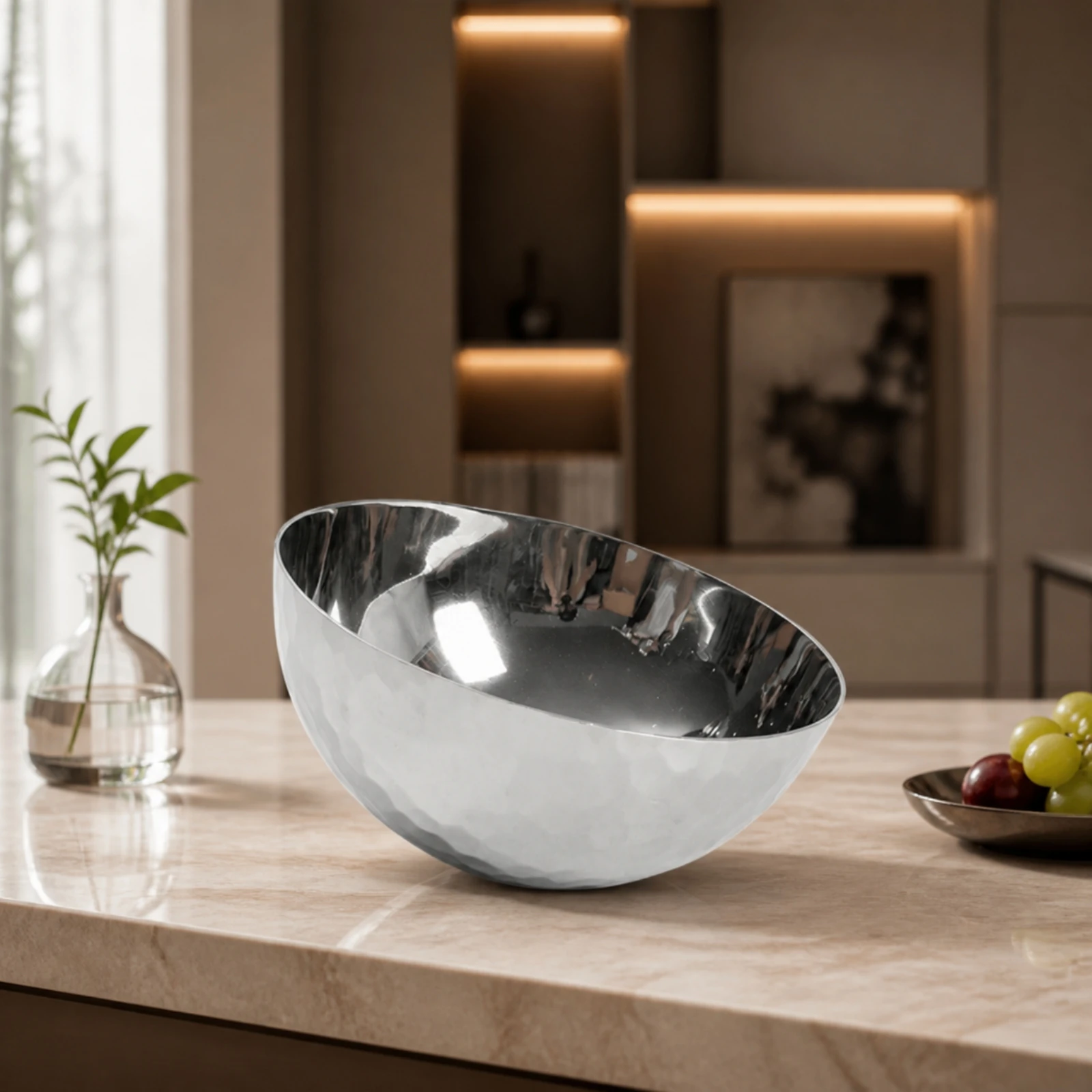 Hammered Metal Bowl Modern Decorative Bowl Contemporary Sleek for Tabletop, Dining Room