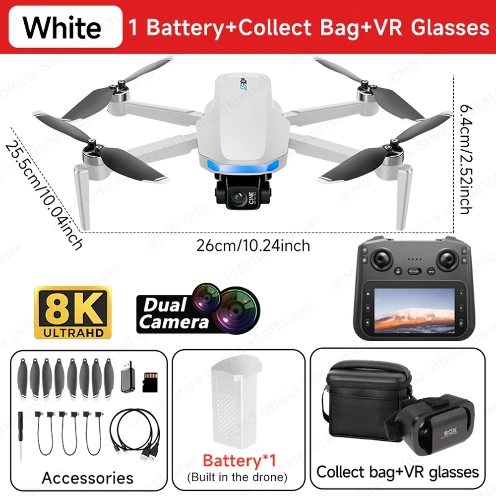 JCMO S-X1 3-assige Gimbal Camera Drone 8K 50fps Professionele Dual Camera GPS Borstelloze Motor Opvouwbare 5G Wifi Afstandsbediening Quadcopter