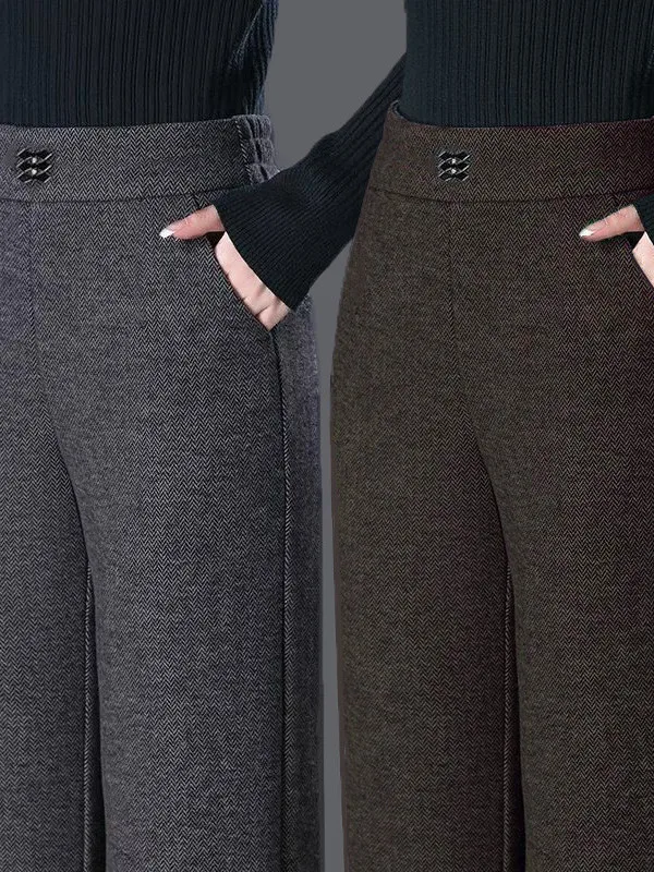 Herbst Winter Woolen Ausgestelltes Hosen frauen Neue Faion Gerade Lose Beiläufige Ausgestelltes Hosen Mittleren Alters Und Ly Fce-gefüttert Hosen