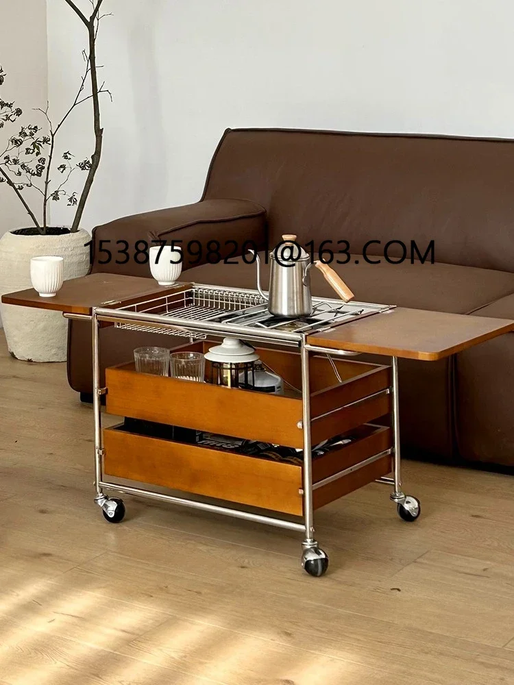 The second-hand tea table, balcony around the stove to make tea, outdoor movable wheeled tea cabinet, multi-functional