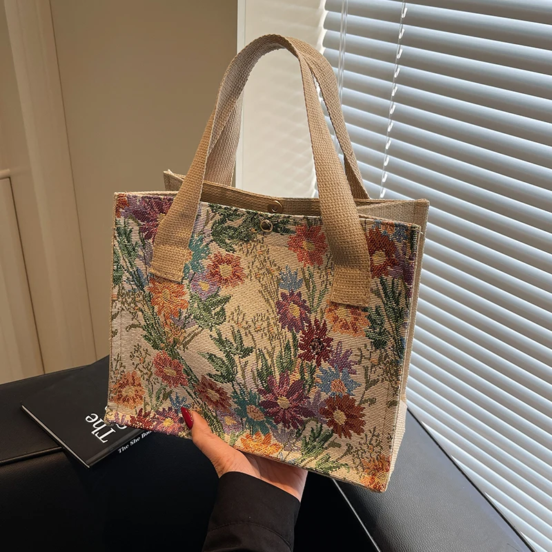 

Льняная большая сумка Sli с цветочным принтом, женская ручная сумка на одно плечо, модная повседневная сумка Briti Sle с магнитной цепочкой из мягкой искусственной кожи