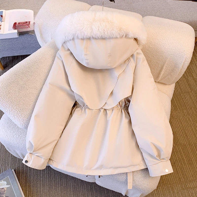 2025 New Women Winter Jacket Slim Long Coat Casual Parkas Big fur collar Wool Liner Hooded Outwear Cotton Warm Coats Female