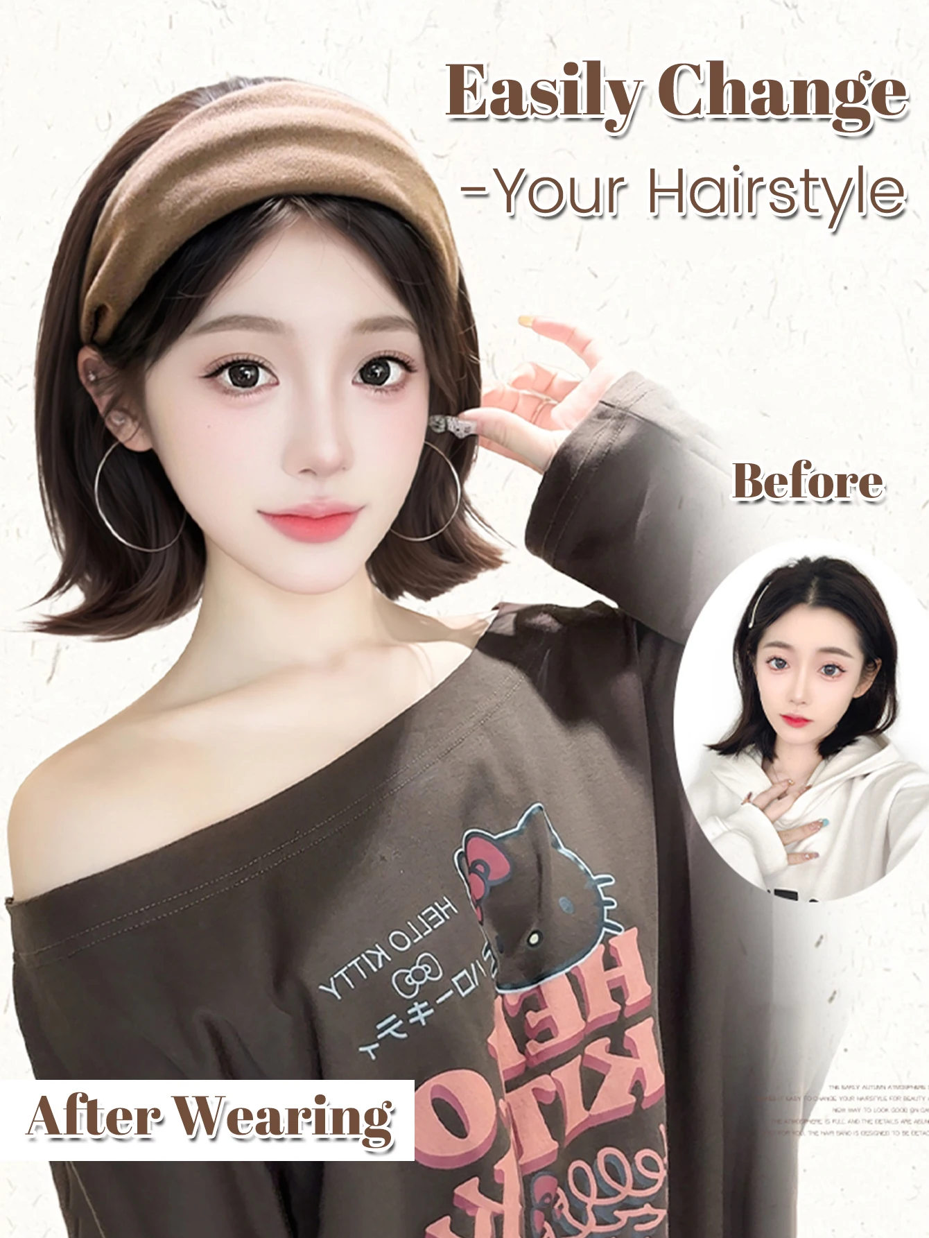 OLACARE Synthetic Headband Wigs Short Straight Bob for Women Half Wigs Synthetic Hair for Cosplay Party Daily