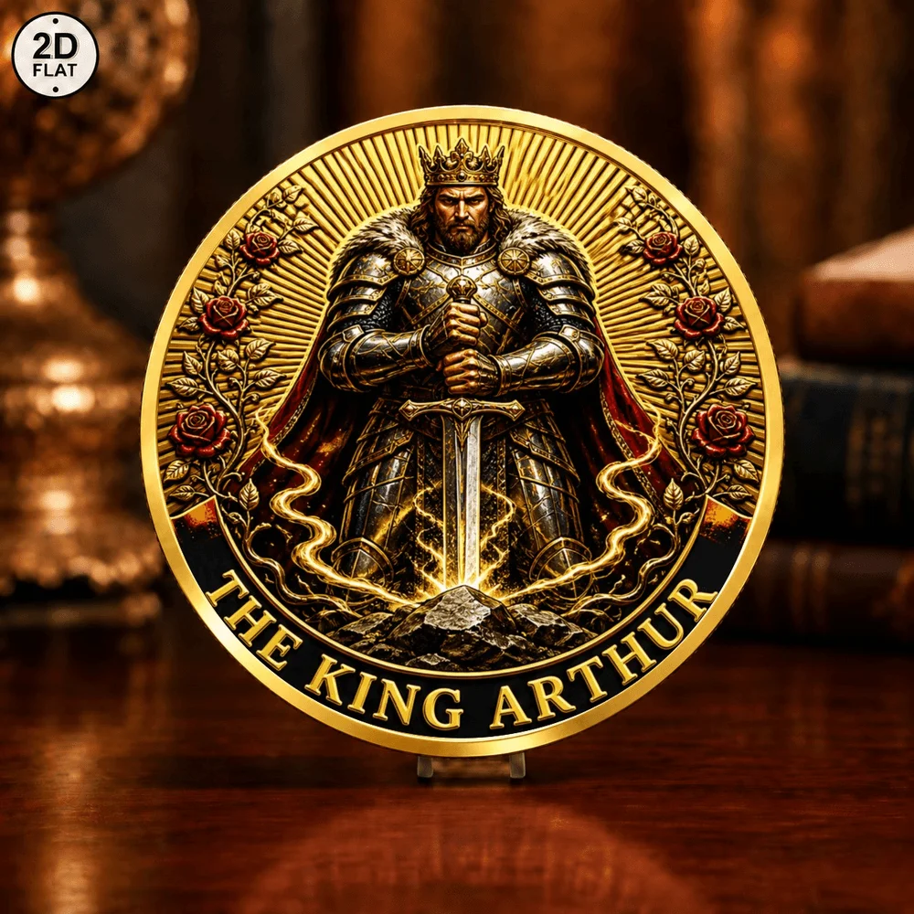 1pc 2D Legend Warrior Art Commemorative Coin King Arthur and Mighty Thor Metal Challenge Coin Fantasy Holiday Gifts for Friends