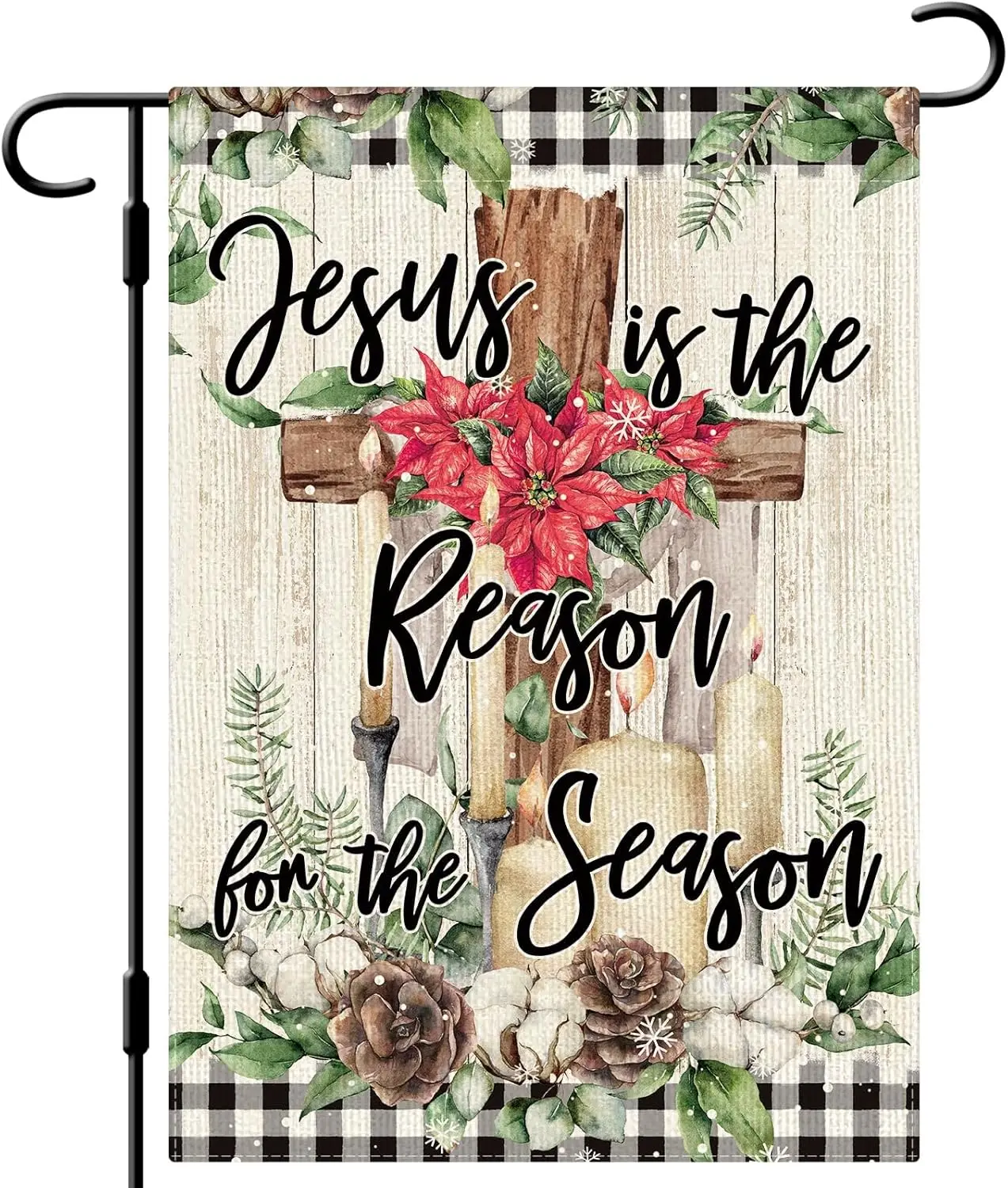 DLZDN Christmas Cross Garden Flag Jesus Is the Reason for the Season Garden Flag 12×18 Inch Double Sided Vertical Burlap Farmhou