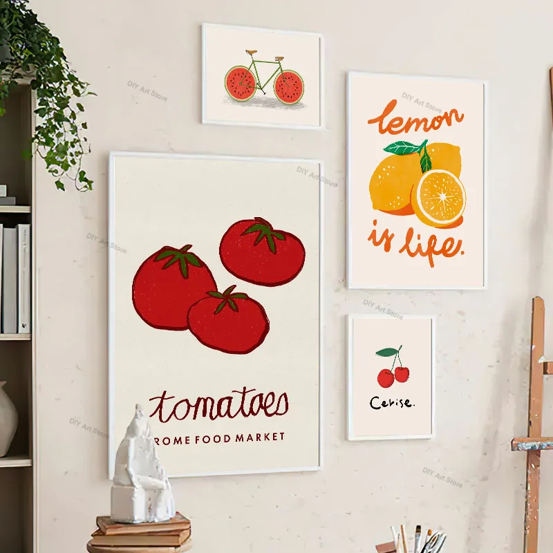 Lemon Orange Peach Tomatoy Abstract Fruit Gallery Poster And Prints Wall Art Canvas Painting Pictures Kitchen Dining Room Decor