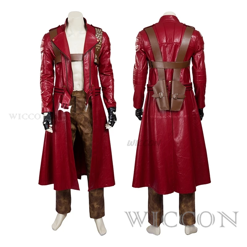 Costumes Dante Men's Game Uniforms Wig Red Long Poncho Jacket Set Halloween Carnival Costumes Cosplay Devil Cos May Cry 3