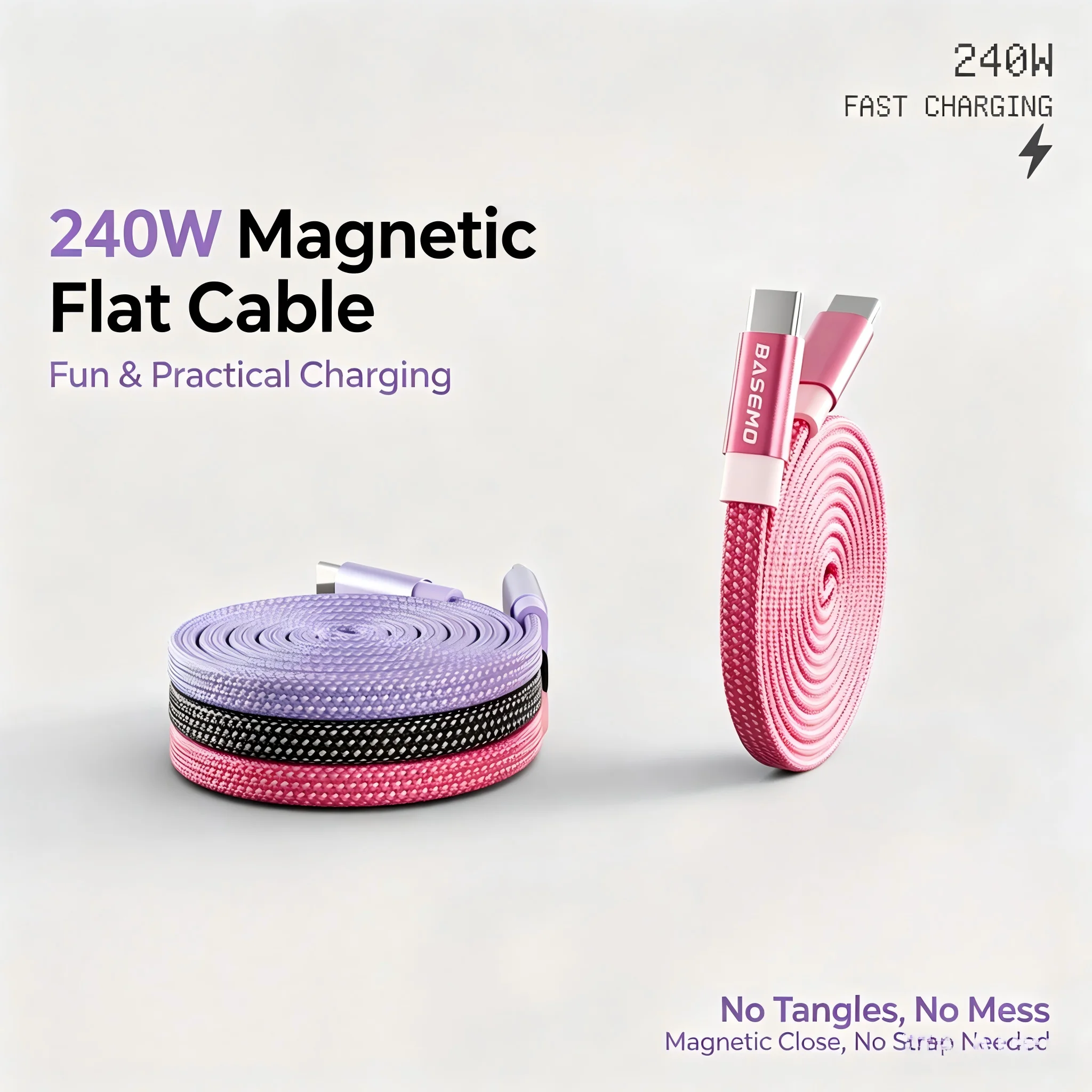 240W Magnetic Braided Data Cable USB C to USB C for iPhone Data Cable 5A Super Fast Charging