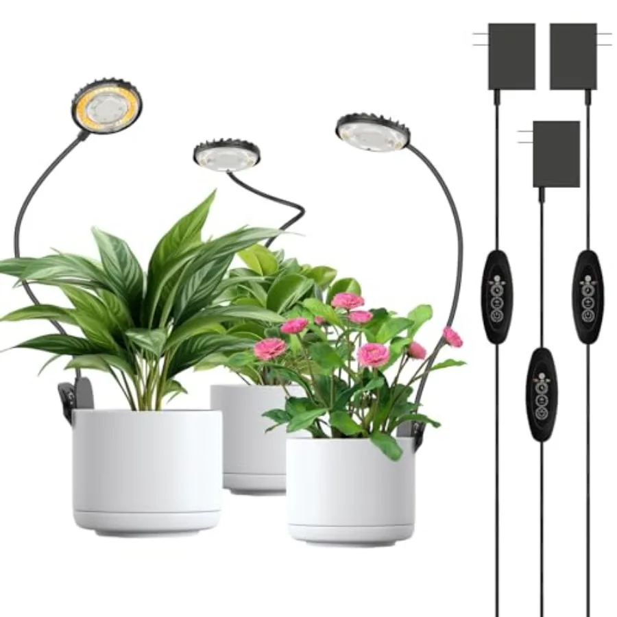 

Clip On Indoor Plant Grow Light with Full Spectrum LED 12W 4000K Auto Timer 4 Levels Dimmable Black for Indoor Growing 3 Pack