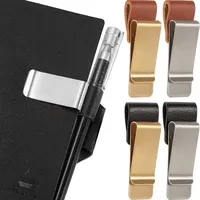 Scrapbook Accessories Pen Holder Clip Portable Metal Leather Pen Organizer Pocket Bag Brass and Stainless Steel Pencil Clip