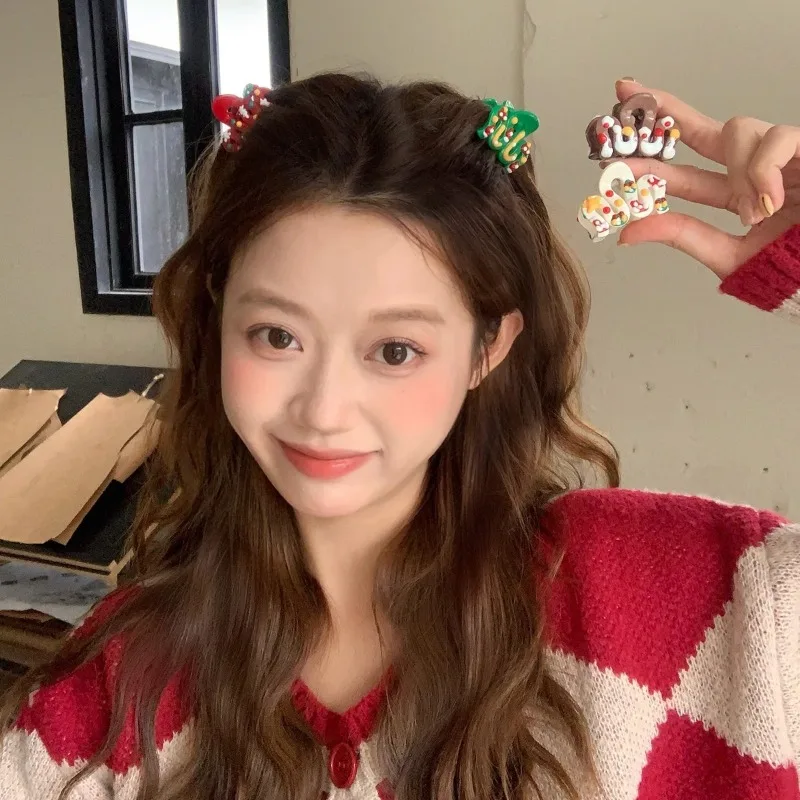 Рождественский снежный топ, красочные волнистые волосы, новогоднее забавное украшение для волос, креативная забавная мини-заколка с героями мультфильмов, подходит для детей, милая