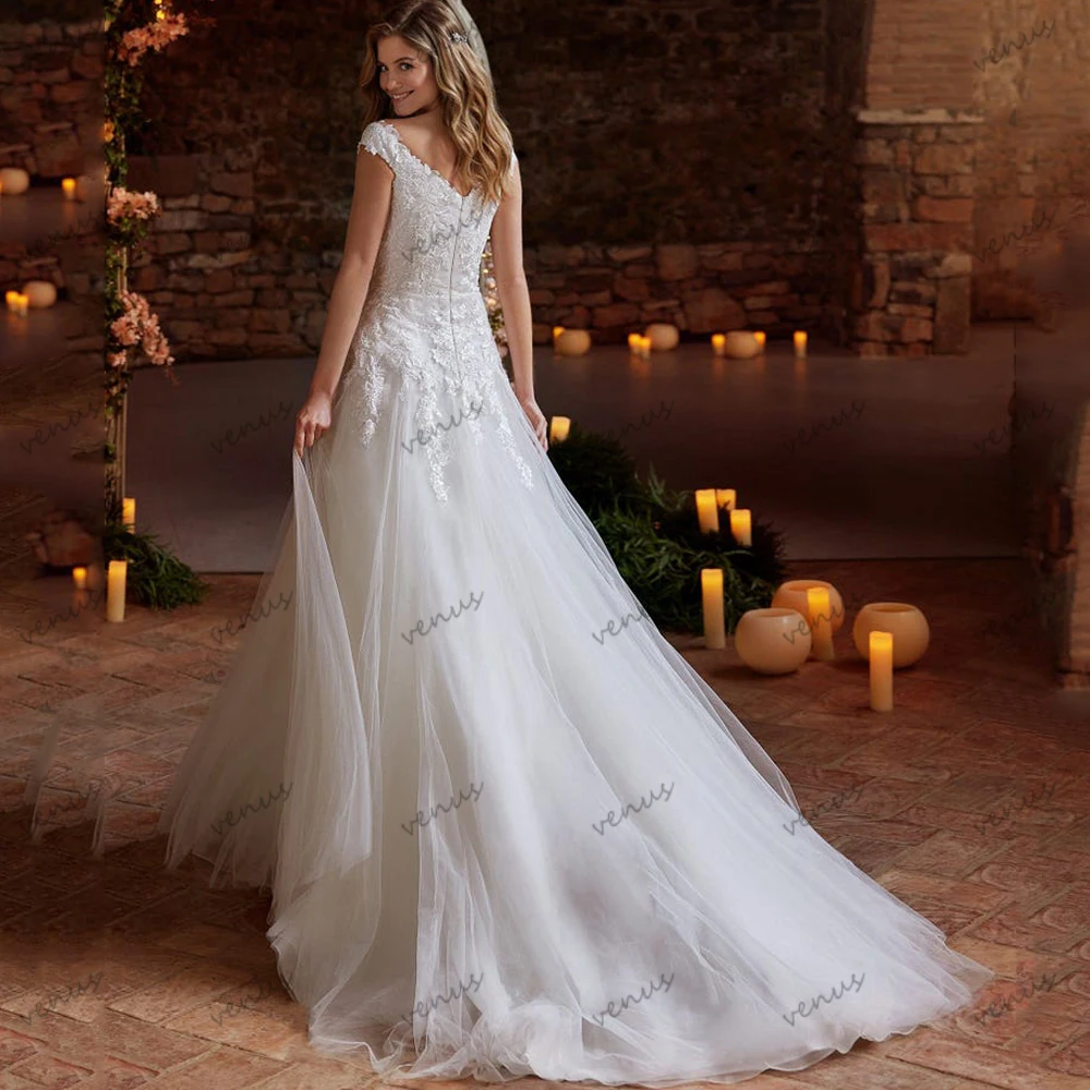 Classic Wedding Dresses A-Line Bridal Gowns Tulle Tiered Ball Gowns Lace Appliques Off The Shoulder Robes Vestidos De Novia 2024