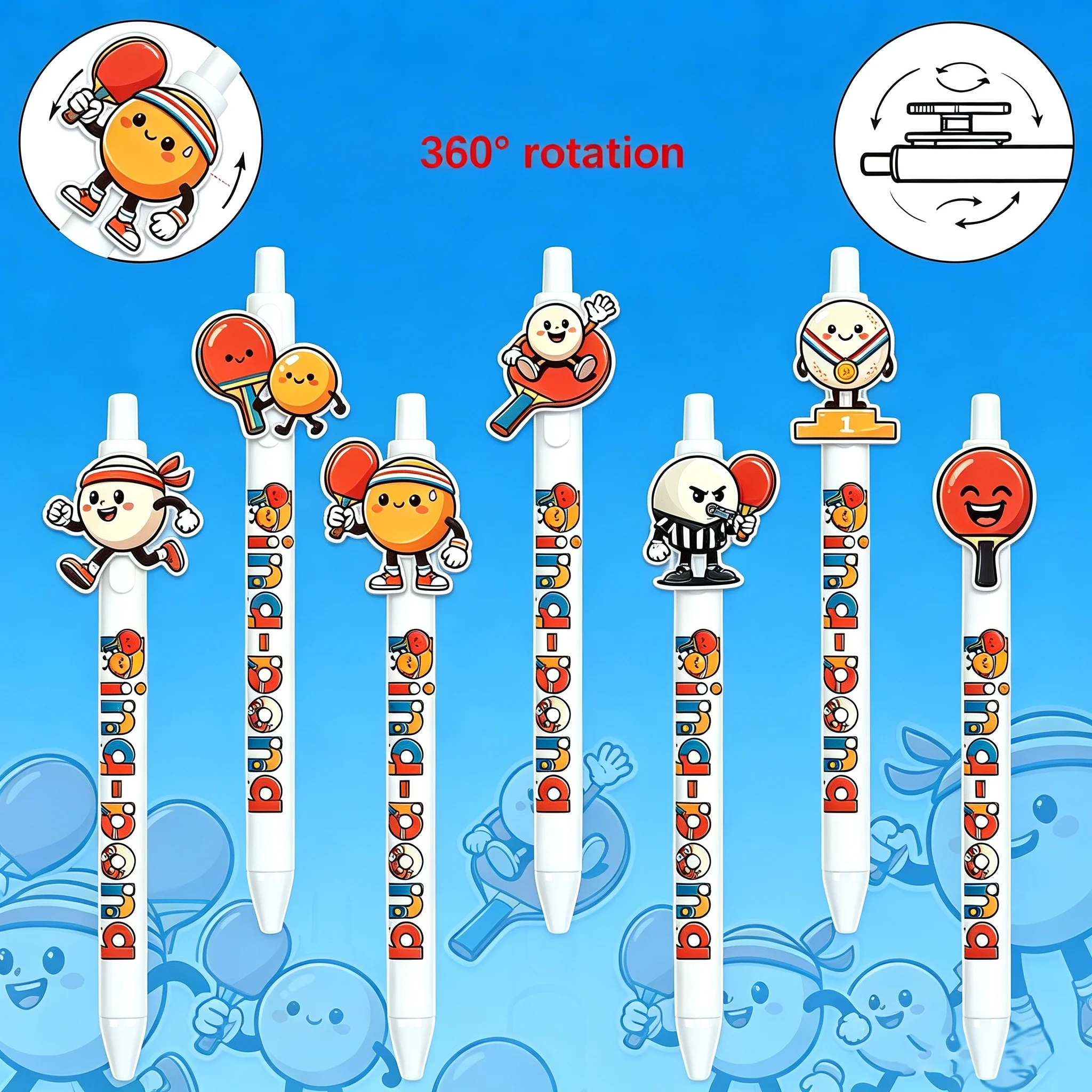 

13 pieces of creative ballpoint pens. Rotating pen in the shape of a ping-pong ball. Random pattern gift pens.