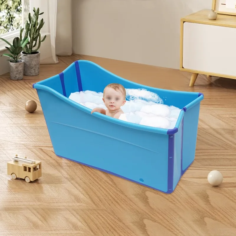 

Folding Bathtub Large Size Blue Foldable Installation Free Eco Friendly for Kids Adults Twin Bathing Portable Spa Tub