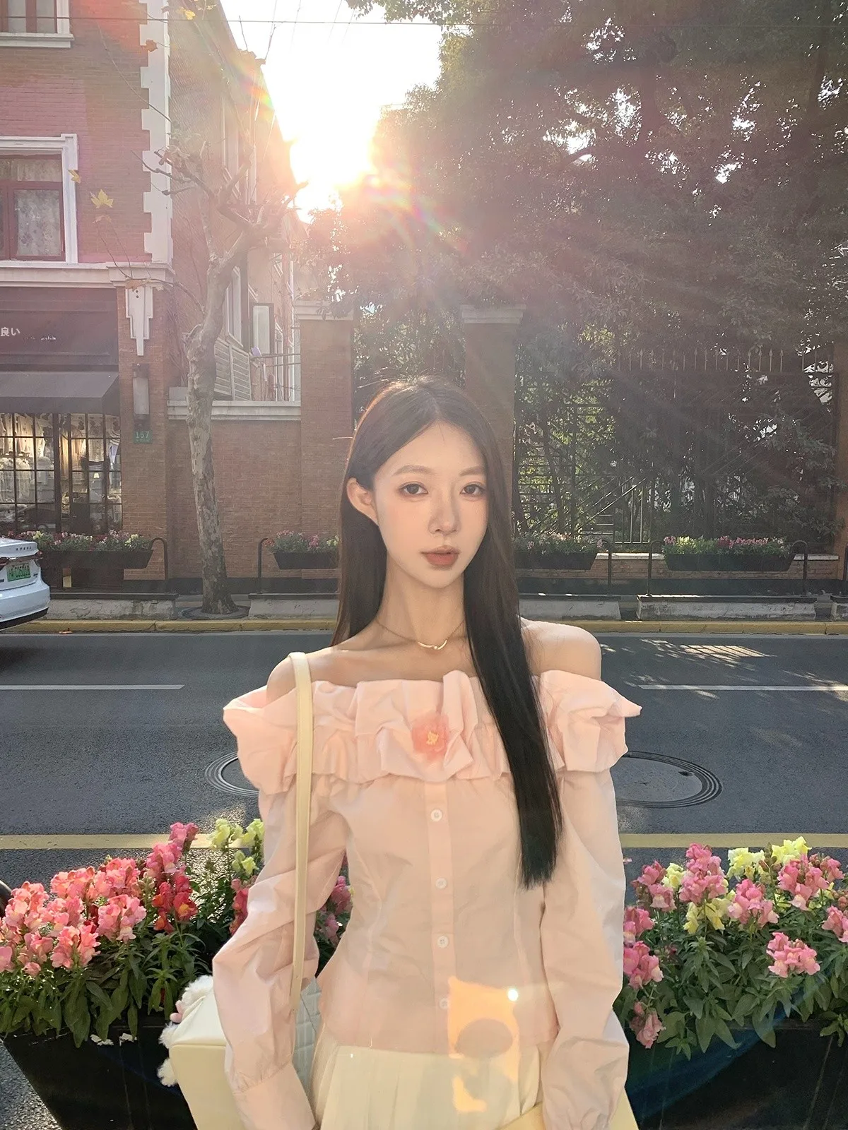 

UVPU Pink Floral irt Women's Casual Sle Waist-Cinching Long Sve Spring 2026 Faion Ladies' Premium Clothing