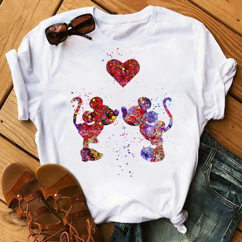 Kawaii Disney Cartoon Mickey Mouse Print T Shirt Women Tops Graphic Men Hippie Tees Funny Harajuku T-shirt Fashion Female Tshirt