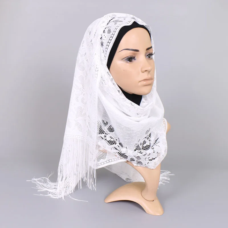 Hot Sale Hollow Out Shawl Hijabs Wrap Woman Tassel Muslim Headscarf Plain Color Headband Soft Pashmina Ventilate Turban