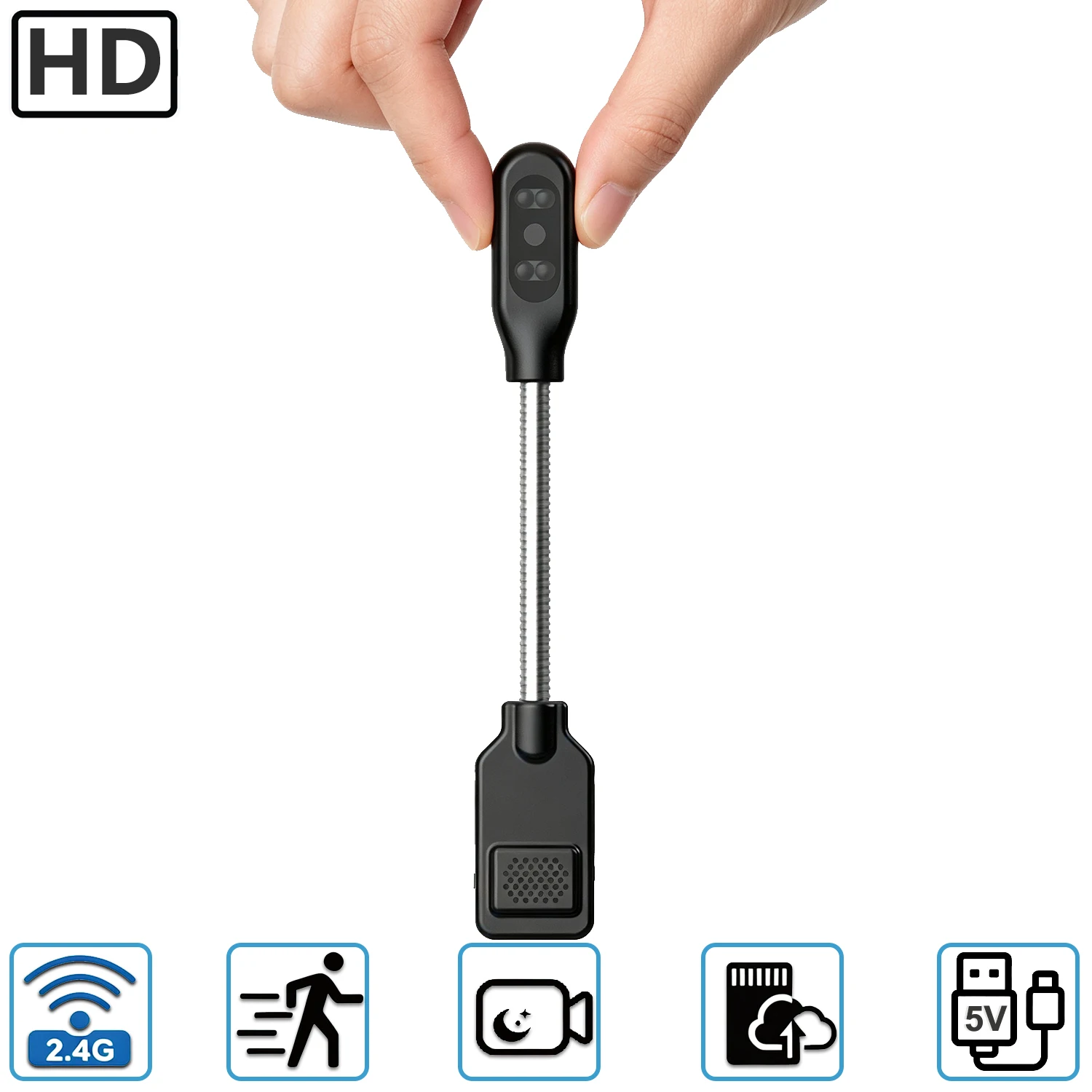 Mini WiFi Security Camera Flexible Gooseneck Motion Detection Local Cloud Storage Surveillance 720P Cam for Home Car
