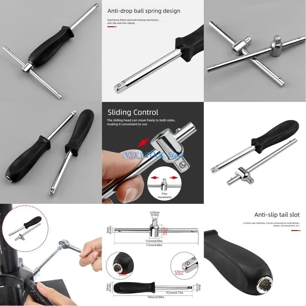 

L8RC 1/4" Drive Spinner Handle Sliding T-Handle Ergonomic Tight Space Operation Tool